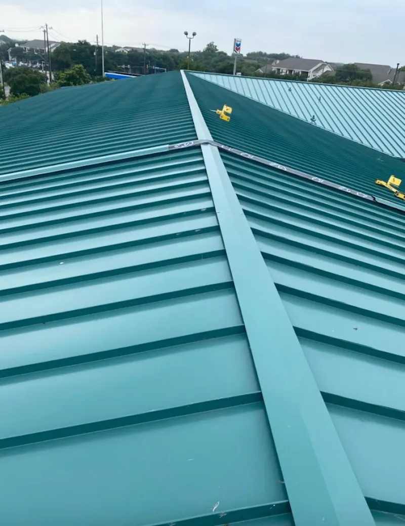 Green commercial metal roof ridge and valley for Metal Roof Repair in Saks